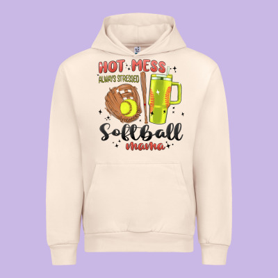 Hot Mess Always Stressed Softball Mama Stanley Cup Urban Hoodie Designed By Maliassmallbusiness