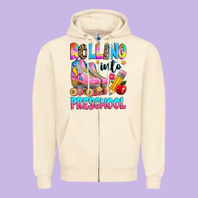 Rolling Into Preschool Grade Zipper Hoodie Designed By Texasbilliewilder