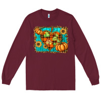 Burgundy fall pumpkins and sunflowers heart Long Sleeve Tee - BarkalooDesign