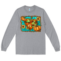 Heather Grey fall pumpkins and sunflowers heart Long Sleeve Tee - BarkalooDesign