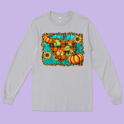 Fall Pumpkins And Sunflowers Heart Long Sleeve Tee Designed By Barkaloodesign