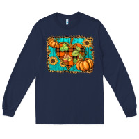 Navy fall pumpkins and sunflowers heart Long Sleeve Tee - BarkalooDesign