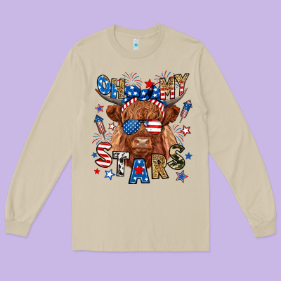 Oh My Stars Highland Cow Long Sleeve Tee Designed By Ranaportraitstore