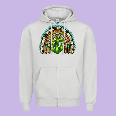 Western Cactus Rainbow Zipper Hoodie Designed By Zillion Design Studio