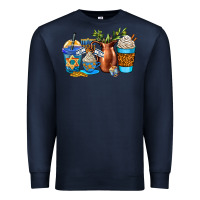 Navy hannukah coffee cups Premium Sweatshirt - AdoDesignShop