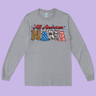 All American Mama Long Sleeve Tee Designed By Ranaportraitstore