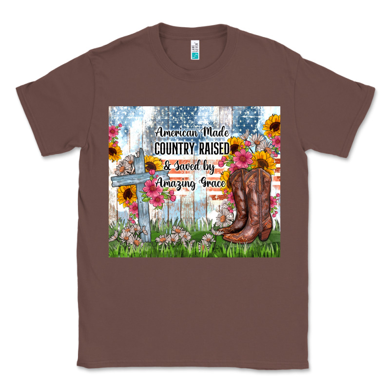 Christian Western American Made Country Raised Classic Tee by Zillion Design Studio | Teevron