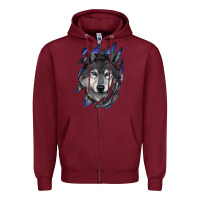 Burgundy wolf scratch mark Zipper Hoodie - RanaPortraitStore