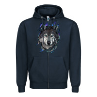 Navy wolf scratch mark Zipper Hoodie - RanaPortraitStore