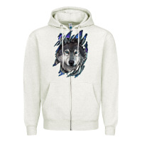Oatmeal Heather wolf scratch mark Zipper Hoodie - RanaPortraitStore