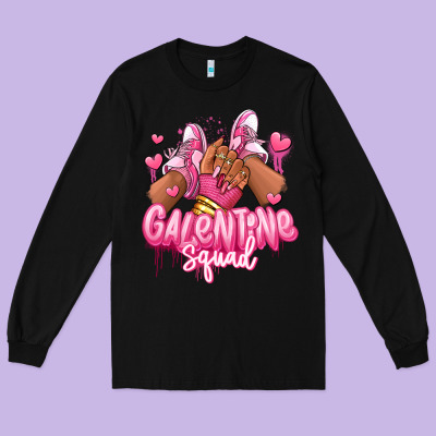 Galentine Squad Afro Girl Sneakers Long Sleeve Tee Designed By Ranaportraitstore