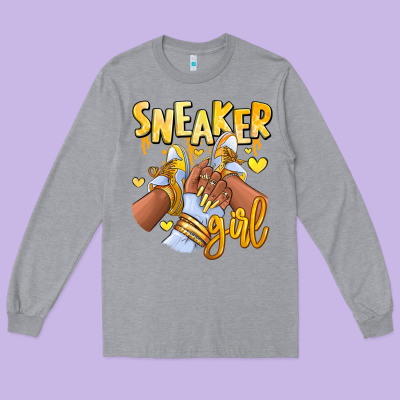 Yellow Sneaker Girl Afro Woman Long Sleeve Tee Designed By Ranaportraitstore