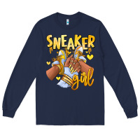 Navy yellow sneaker girl afro woman Long Sleeve Tee - RanaPortraitStore