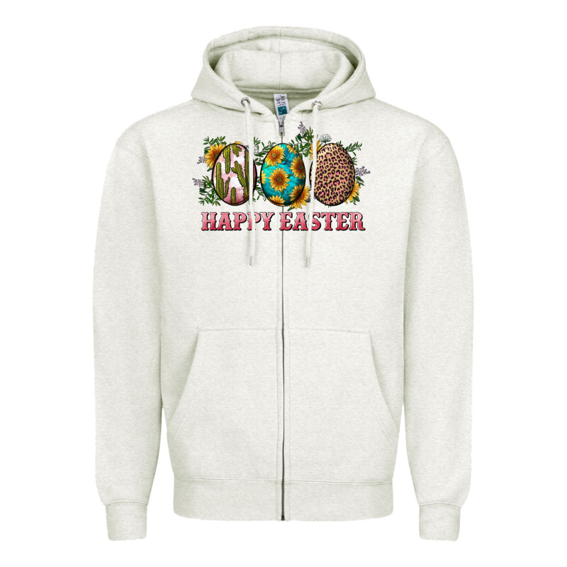 Happy Easter Eggs With Sunflower Leopard And Cactus Zipper Hoodie by RanaPortraitStore | Teevron