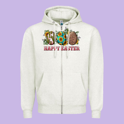 Happy Easter Eggs With Sunflower Leopard And Cactus Zipper Hoodie Designed By Ranaportraitstore
