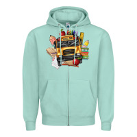 Seafoam school bus driver front Zipper Hoodie - texasbilliewilder