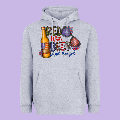 Red White Beer And Boozed Heavyweight Hoodie Designed By Cowhidedigitalart