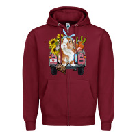Burgundy easter truck with bunny sunflowers and eggs Zipper Hoodie - RanaPortraitStore
