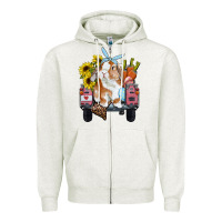Oatmeal Heather easter truck with bunny sunflowers and eggs Zipper Hoodie - RanaPortraitStore