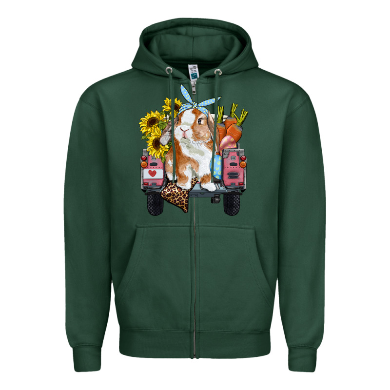 Easter Truck With Bunny Sunflowers And Eggs Zipper Hoodie by RanaPortraitStore | Teevron