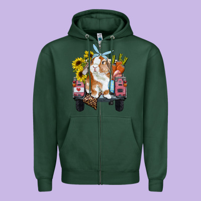 Easter Truck With Bunny Sunflowers And Eggs Zipper Hoodie Designed By Ranaportraitstore