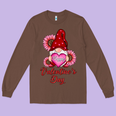 Happy Valentines Day Gnomes With Sunflower Long Sleeve Tee Designed By Ranaportraitstore