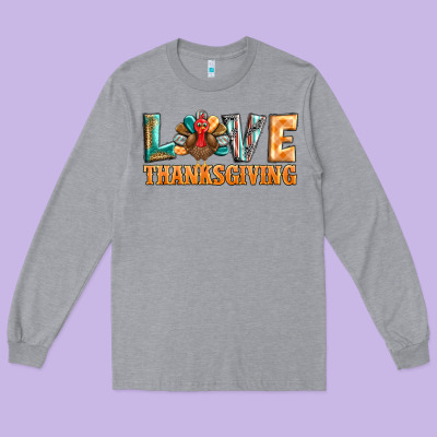 Love Thanksgiving Western Turkey Long Sleeve Tee Designed By Barkaloodesign