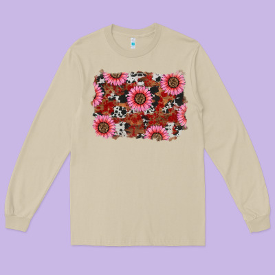 Valentines Day Sunflowers Leopard Cowhide Backgrou Long Sleeve Tee Designed By Ranaportraitstore