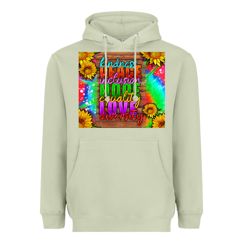 Kindness Peace Inclusion Hope Equality Love Diversity Heavyweight Hoodie by HRA Design Shop | Teevron
