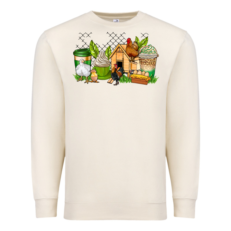 Chicken Coffee Cups Premium Sweatshirt by AdoDesignShop | Teevron