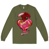 Army Green heart glass vase love tickets with rose Long Sleeve Tee - RanaPortraitStore