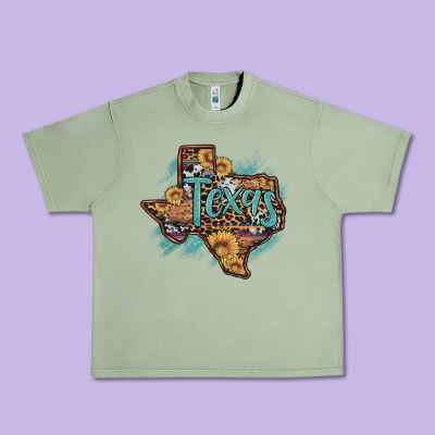 Leopard Cowhide Sunflower Texas Map Urban Heavy Tee Designed By Artiststas