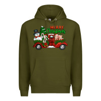 Army Green merry christmas snowman and farm animals truck Premium Hoodie - Jasminsmagicworld
