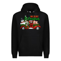 Black merry christmas snowman and farm animals truck Premium Hoodie - Jasminsmagicworld