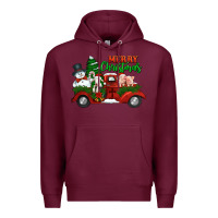 Burgundy merry christmas snowman and farm animals truck Premium Hoodie - Jasminsmagicworld