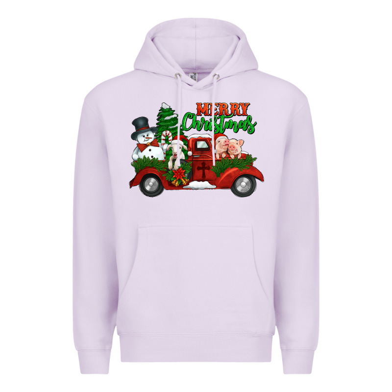 Merry Christmas Snowman And Farm Animals Truck Premium Hoodie by Jasminsmagicworld | Teevron