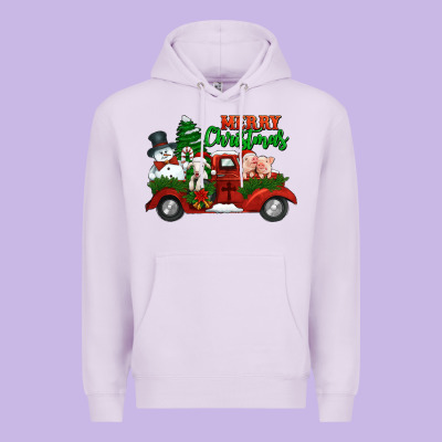Merry Christmas Snowman And Farm Animals Truck Premium Hoodie Designed By Jasminsmagicworld