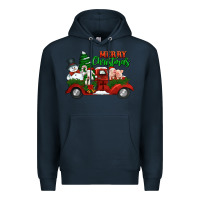 Navy merry christmas snowman and farm animals truck Premium Hoodie - Jasminsmagicworld