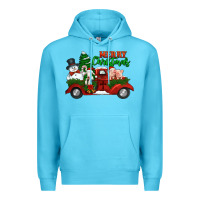 Ocean Blue merry christmas snowman and farm animals truck Premium Hoodie - Jasminsmagicworld