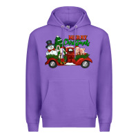 Purple merry christmas snowman and farm animals truck Premium Hoodie - Jasminsmagicworld