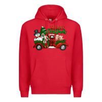 Red merry christmas snowman and farm animals truck Premium Hoodie - Jasminsmagicworld