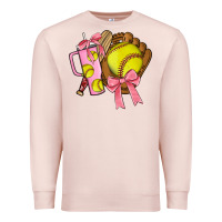 Pale Pink softball coquette bow Premium Sweatshirt - JahusDesignShop