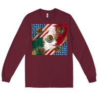 Burgundy American with mexican flag Long Sleeve Tee - RanaPortraitStore