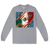 Heather Grey American with mexican flag Long Sleeve Tee - RanaPortraitStore