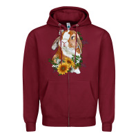 Burgundy bunny with sunflowers Zipper Hoodie - RanaPortraitStore