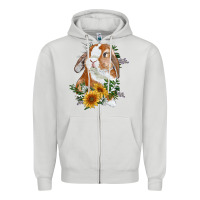 Dove Grey bunny with sunflowers Zipper Hoodie - RanaPortraitStore