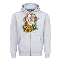 Heather Grey bunny with sunflowers Zipper Hoodie - RanaPortraitStore