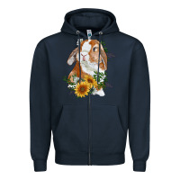 Navy bunny with sunflowers Zipper Hoodie - RanaPortraitStore