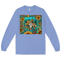 Colony Blue bull skull sunflowers Long Sleeve Tee - RanaPortraitStore