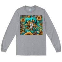Heather Grey bull skull sunflowers Long Sleeve Tee - RanaPortraitStore